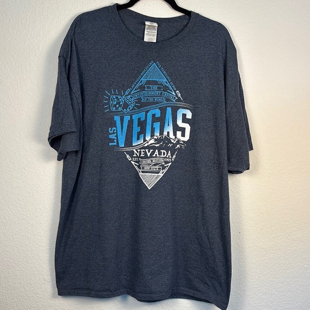 Las Vegas Men's Cotton Blend Graphic Dary Grey Blue Tee T-Shirt Size XXL 2XL
